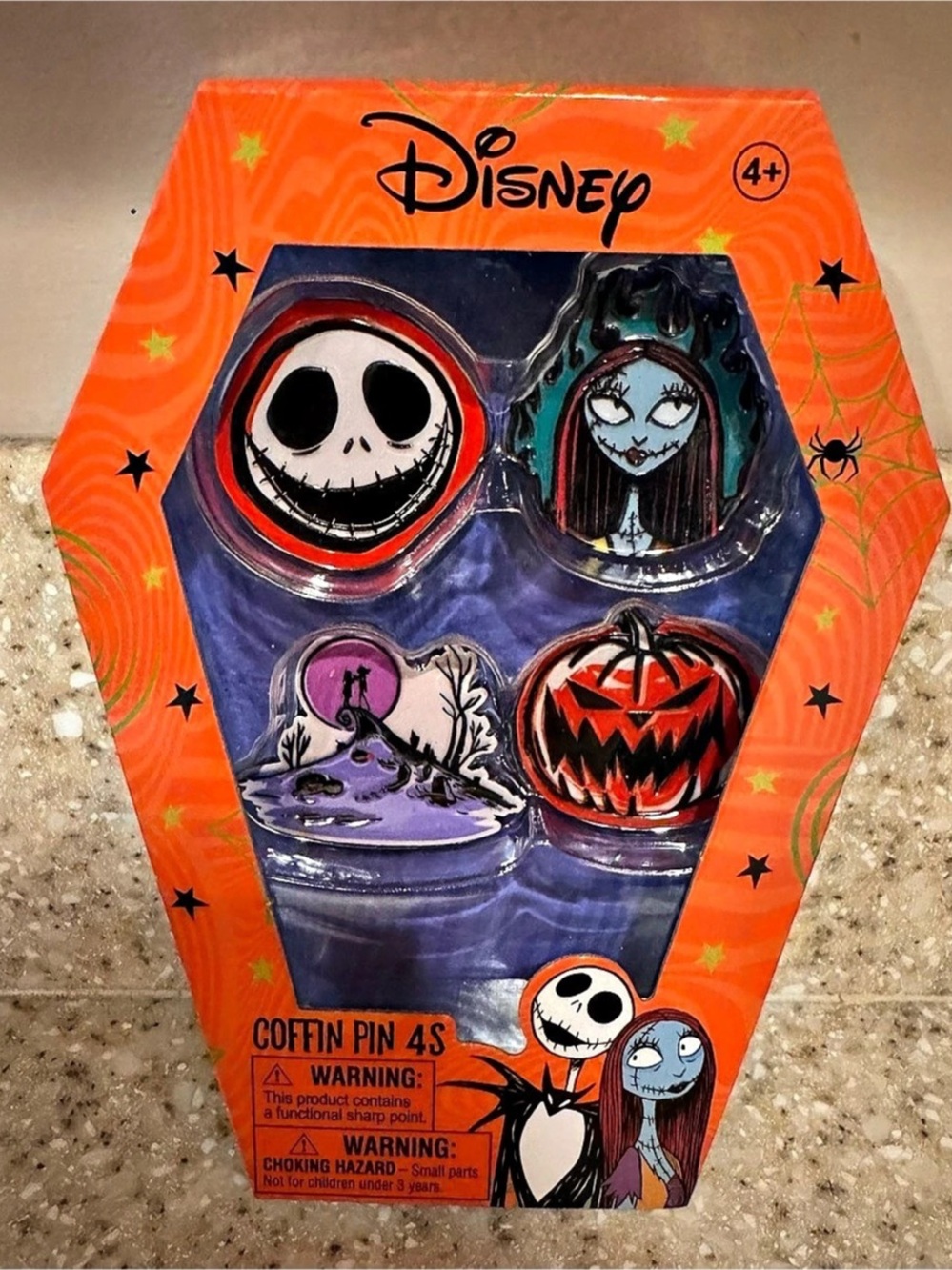 Disney The Nightmare Before Christmas Coffin Pin 4-Piece Set Orange & Black New